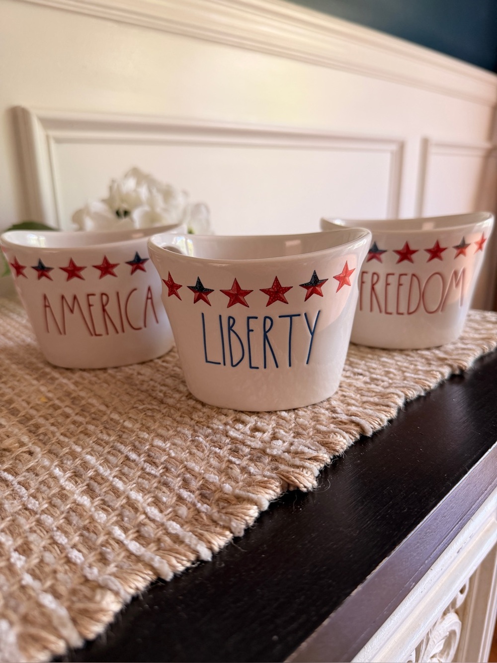 Rae Dunn Patriotic 🧨 “FREEDOM, LIBERTY, AMERICA” Ceramic Candy Bowls - LAST SET - Picture 1 of 3